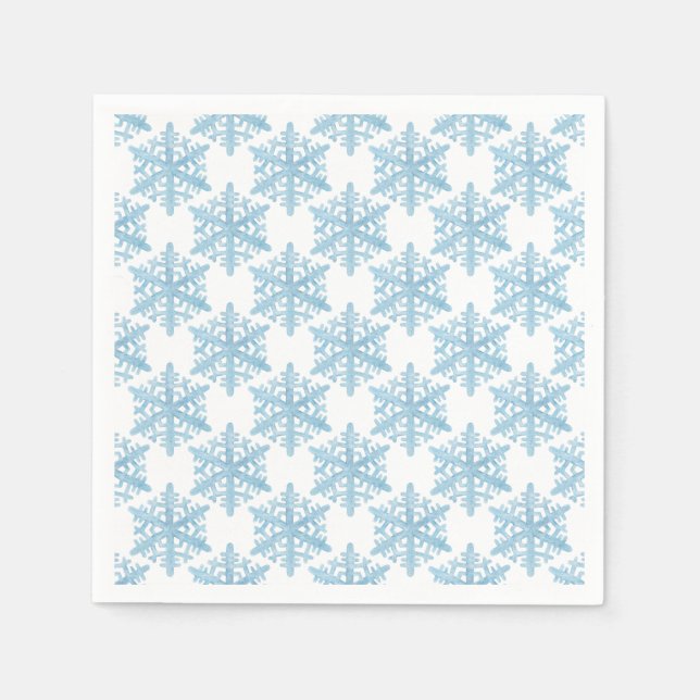 Christmas Light Blue Watercolor Snowflakes Pattern Napkin (Front)