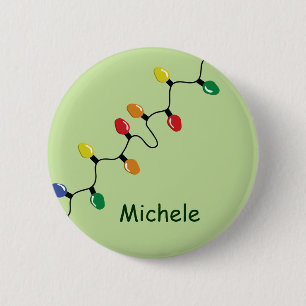 Christmas Light Bulb String with Name 6 Cm Round Badge