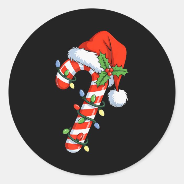 Christmas Light Candy Cane Santa Xmas Kids Toddler Classic Round Sticker (Front)