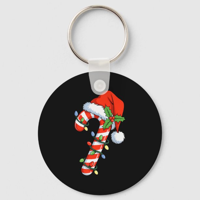 Christmas Light Candy Cane Santa Xmas Kids Toddler Key Ring (Front)