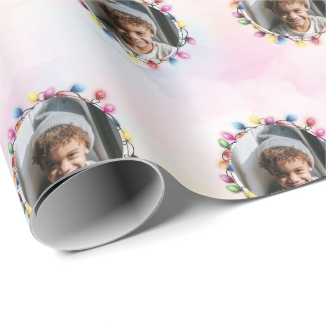 Christmas Light Frame Personalized Photo Wrapping Paper (Roll Corner)