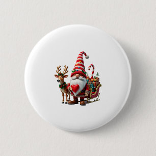 Christmas Light Gnome Santa Claus Riding Sleigh Hi 6 Cm Round Badge