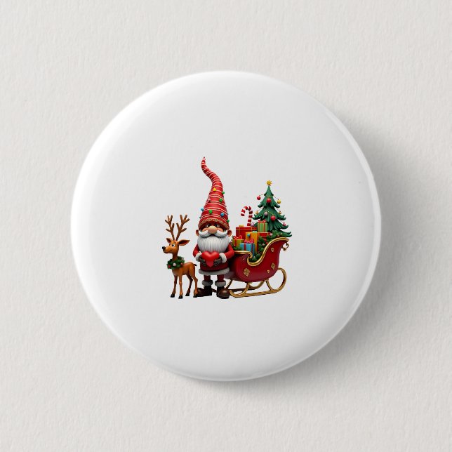 Christmas Light Gnome Santa Claus Riding Sleigh Hi 6 Cm Round Badge (Front)