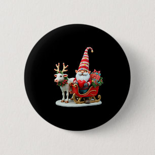 Christmas Light Gnome Santa Claus Riding Sleigh Hi 6 Cm Round Badge
