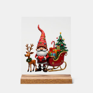 Christmas Light Gnome Santa Claus Riding Sleigh Hi Acrylic Sign