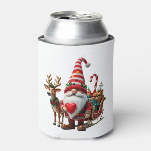 Christmas Light Gnome Santa Claus Riding Sleigh Hi Can Cooler