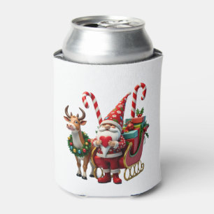 Christmas Light Gnome Santa Claus Riding Sleigh Hi Can Cooler