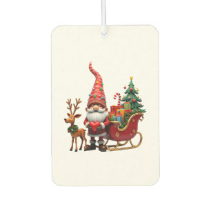 Christmas Light Gnome Santa Claus Riding Sleigh Hi Car Air Freshener