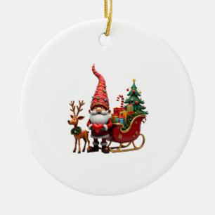 Christmas Light Gnome Santa Claus Riding Sleigh Hi Ceramic Tree Decoration