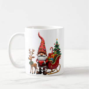 Christmas Light Gnome Santa Claus Riding Sleigh Hi Coffee Mug