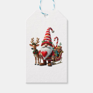 Christmas Light Gnome Santa Claus Riding Sleigh Hi Gift Tags