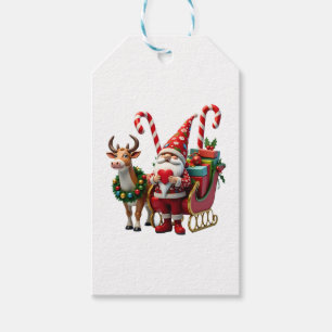 Christmas Light Gnome Santa Claus Riding Sleigh Hi Gift Tags