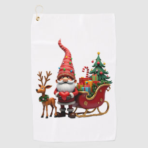 Christmas Light Gnome Santa Claus Riding Sleigh Hi Golf Towel