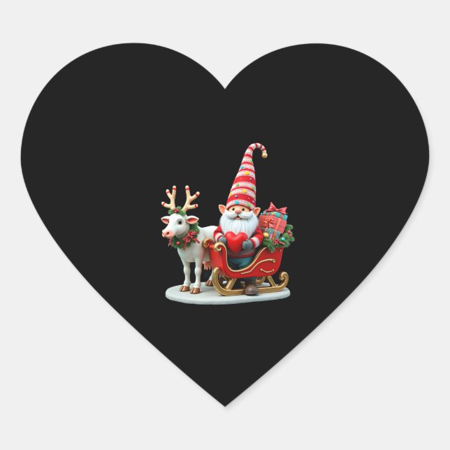 Christmas Light Gnome Santa Claus Riding Sleigh Hi Heart Sticker (Front)