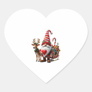 Christmas Light Gnome Santa Claus Riding Sleigh Hi Heart Sticker