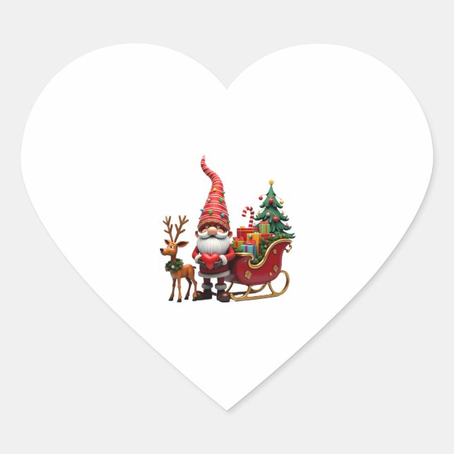 Christmas Light Gnome Santa Claus Riding Sleigh Hi Heart Sticker (Front)