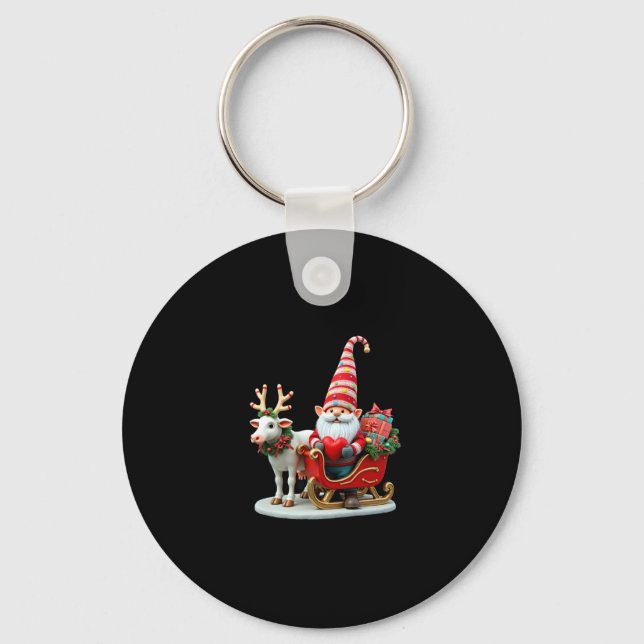 Christmas Light Gnome Santa Claus Riding Sleigh Hi Key Ring (Front)