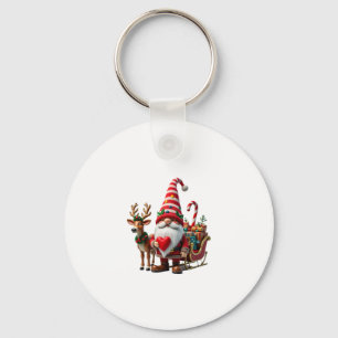 Christmas Light Gnome Santa Claus Riding Sleigh Hi Key Ring