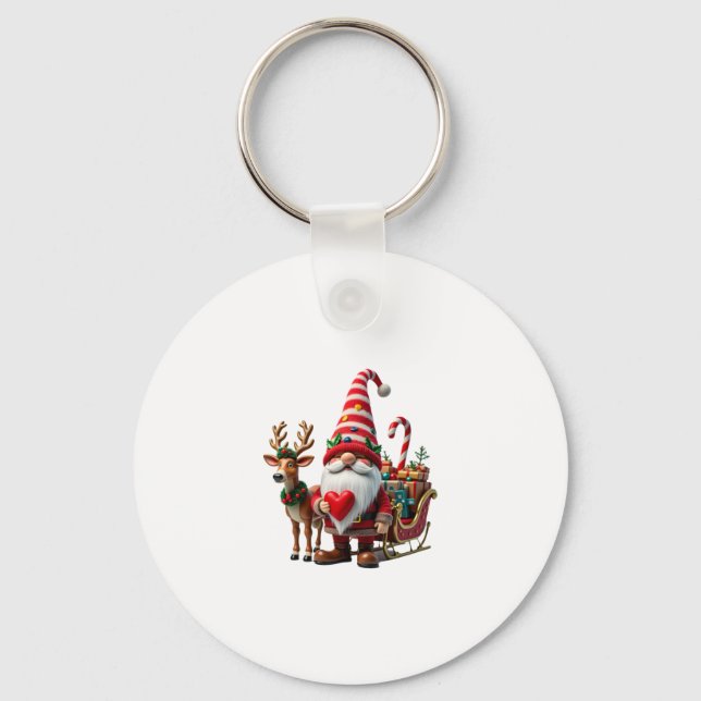 Christmas Light Gnome Santa Claus Riding Sleigh Hi Key Ring (Front)