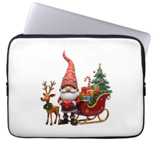 Christmas Light Gnome Santa Claus Riding Sleigh Hi Laptop Sleeve