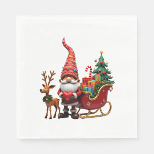 Christmas Light Gnome Santa Claus Riding Sleigh Hi Napkin