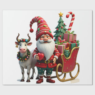 Christmas Light Gnome Santa Claus Riding Sleigh Hi Wrapping Paper