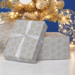 Christmas light grey and gold snowflakes elegant wrapping paper