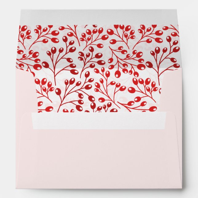 Christmas Light pink and Red Leafy Modern Elegant Envelope (Back (Bottom))
