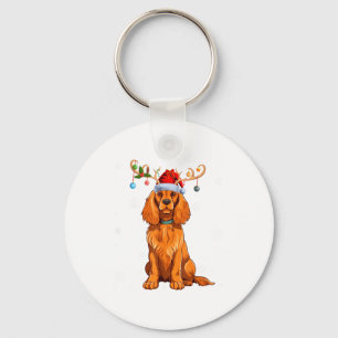 Christmas Light Reindeer Santa Hat Er Spaniel Xmas Key Ring