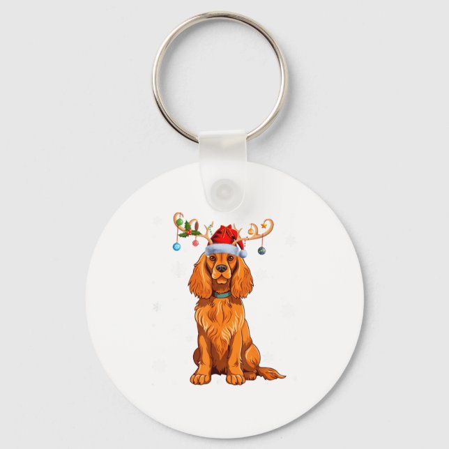 Christmas Light Reindeer Santa Hat Er Spaniel Xmas Key Ring (Front)