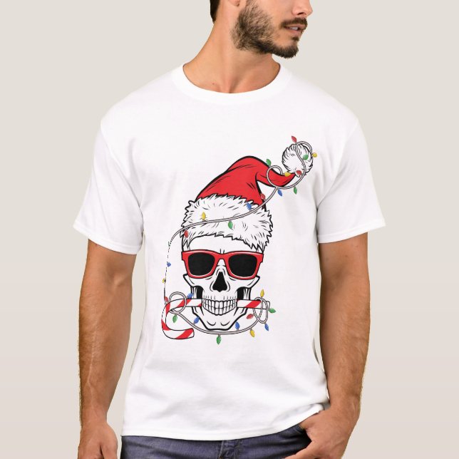 Christmas-Light-Skeleton-Skull T-Shirt (Front)