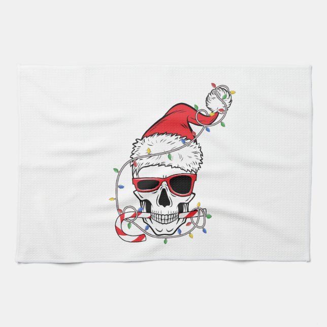 Christmas-Light-Skeleton-Skull Tea Towel (Horizontal)