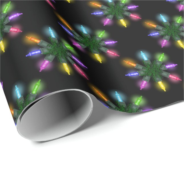 Christmas light snowflakes on black wrapping paper (Roll Corner)