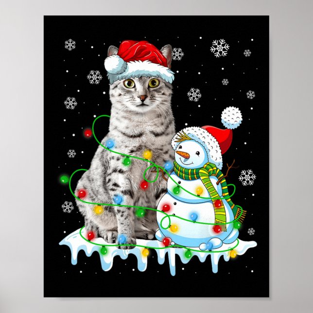 Christmas Light Snowman Egyptian Mau Cat Pet Lover Poster (Front)