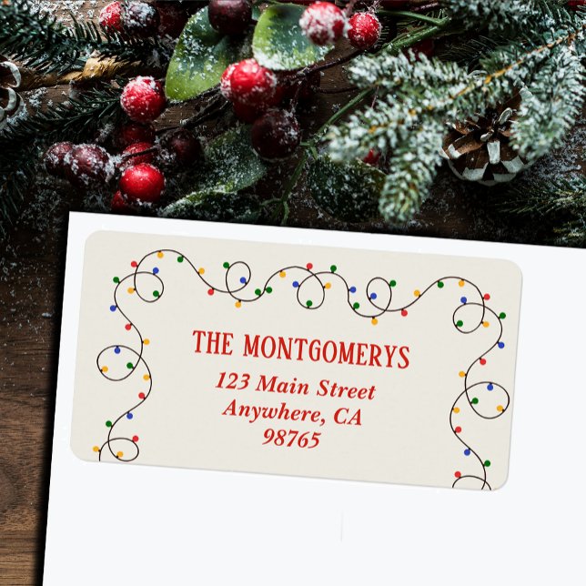 Christmas Light Strand Return Address Label (Retro vintage Christmas light strand return address labels)