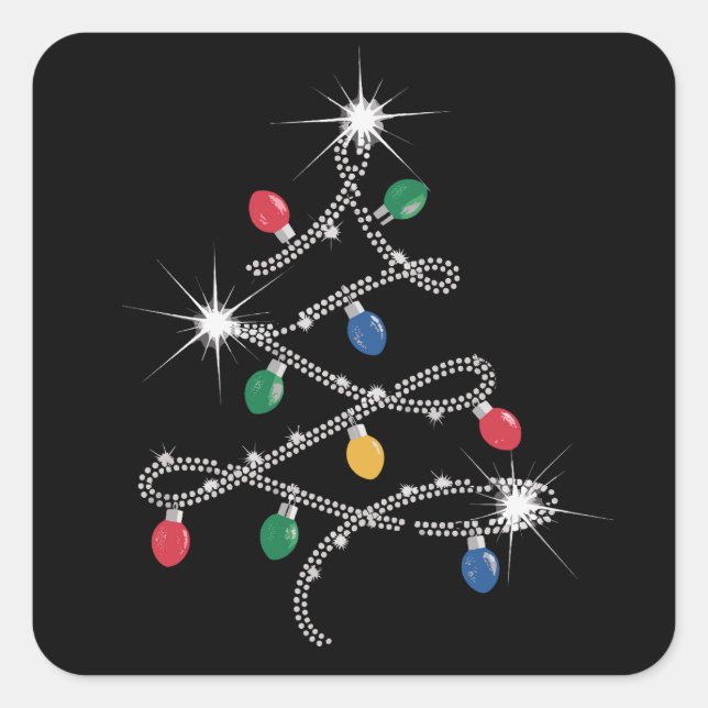 Christmas Light Tree Rhinestone Mega Bling  Square Sticker (Front)