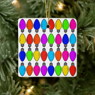 Christmas Lightbulbs Pattern Ceramic Ornament