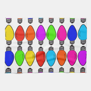Christmas Lightbulbs Pattern Tea Towel
