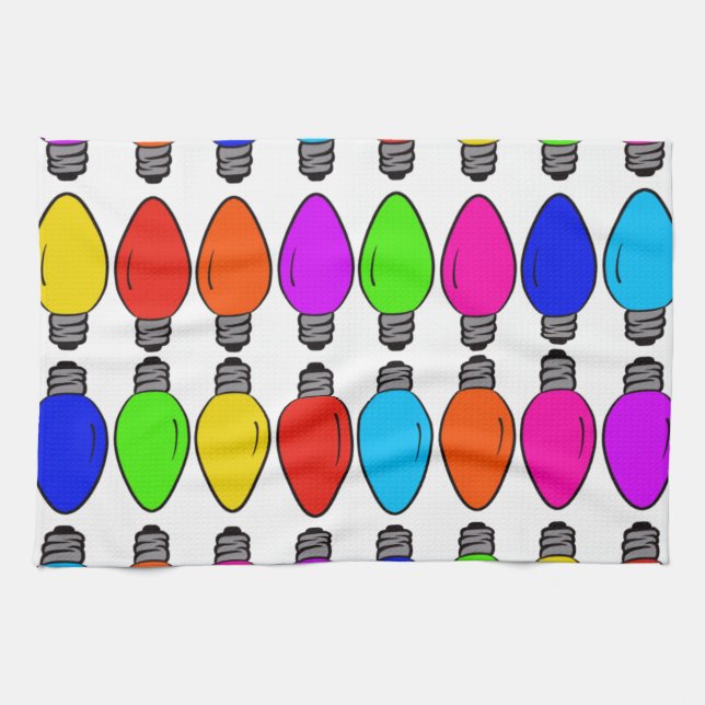 Christmas Lightbulbs Pattern Tea Towel (Horizontal)