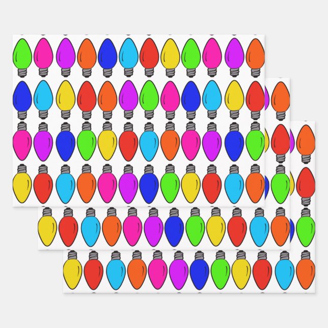 Christmas Lightbulbs Pattern Wrapping Paper Sheets (Set)