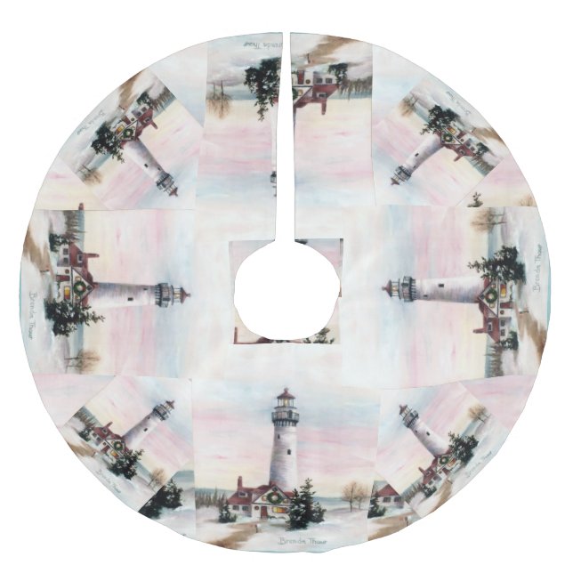 Christmas Lighthouse Brushed Polyester Tree Skirt (Front)