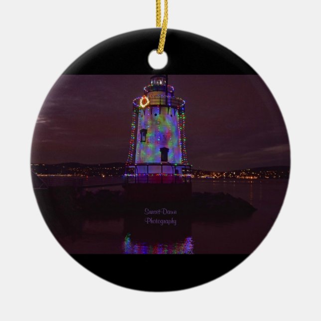 Christmas Lighthouse Ceramic Tree Decoration (Front)