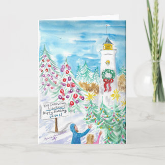 Christmas Lighthouse Christian Snow Greeting Card