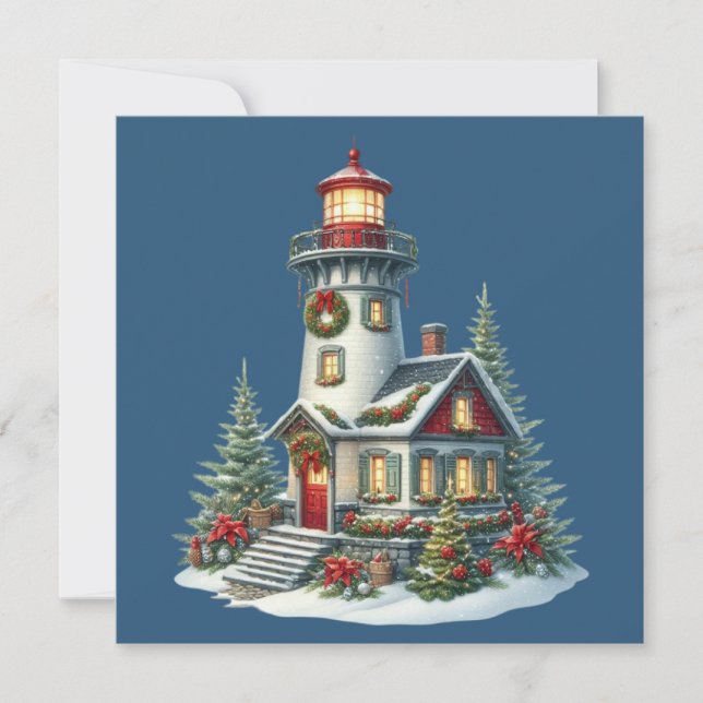 Christmas Lighthouse Christmas Greeting Card (Front)