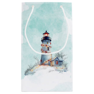 Christmas Lighthouse Coastal Holiday Small Gift Bag