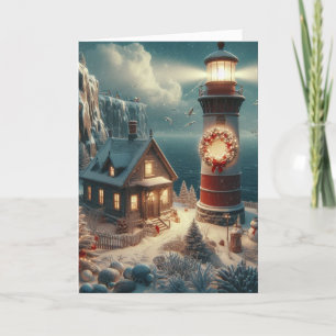 Christmas Lighthouse Greeting Cards