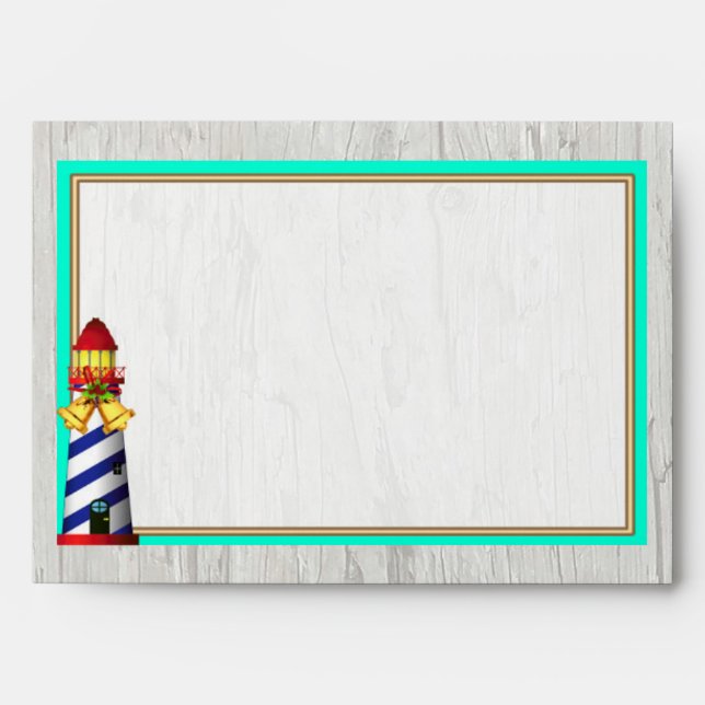 Christmas Lighthouse Nautical Driftwood Envelopes (Front)