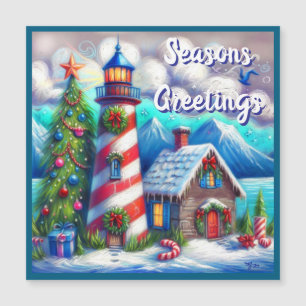 Christmas Lighthouse Nautical Magnetic Card