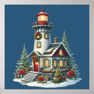Christmas Lighthouse Poster