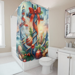 Christmas Lighthouse Shower Curtain